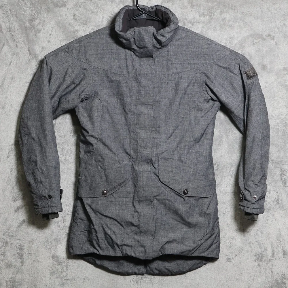 Helly Hansen Jacket Womens Small Gray Parka Insulated Lined Pockets Winter Snow